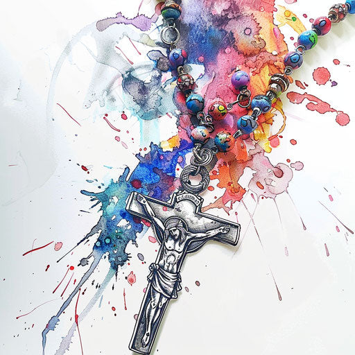 Watercolor rosary tattoo art