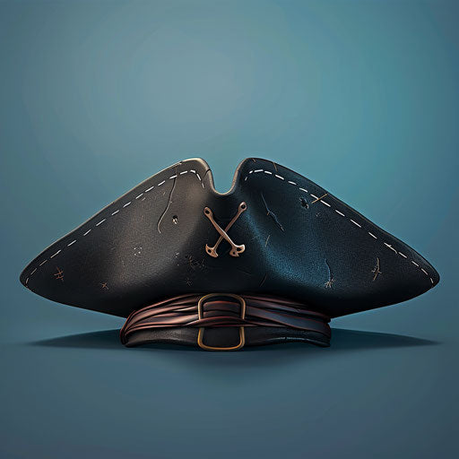 Pirate hat clipart in photo realistic style with flat blue background