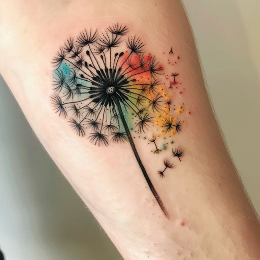Dandelion tattoo with ombre effect on white backdrop