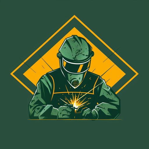Professional welding logo with geometric shapes on green background