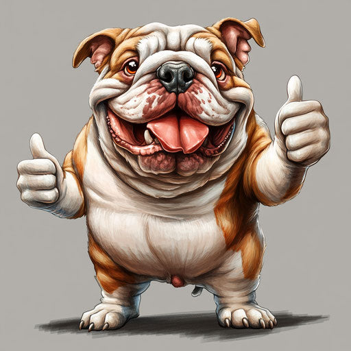Humorous caricature of a bulldog with human characteristics