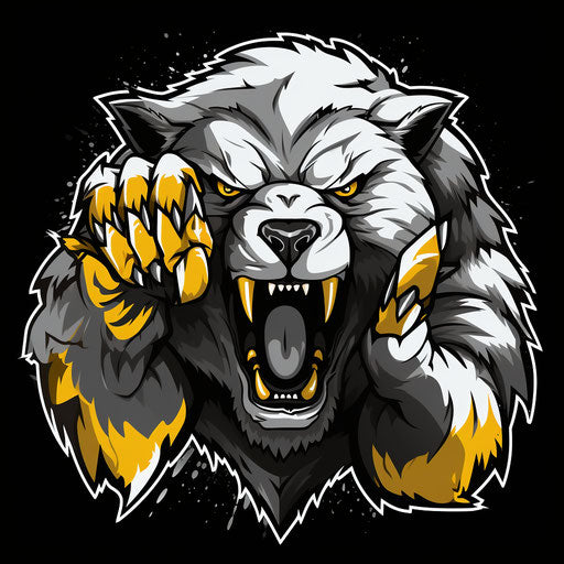 Bear claw mascot, extruded design, high contrast black and white