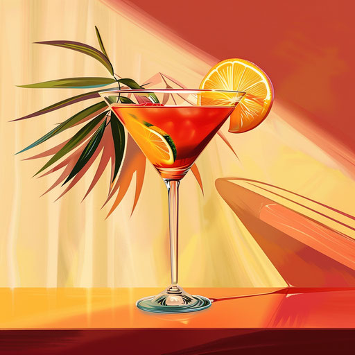 Cocktail clipart in photo realistic style with flat random background, high contrast and saturated hues