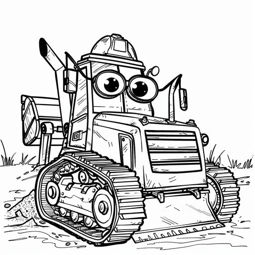 Whimsical bulldozer with construction hat and sunglasses