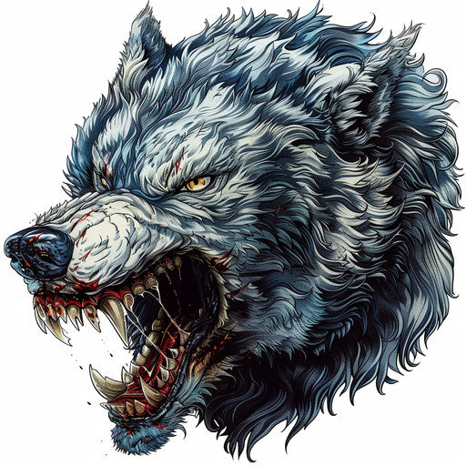 Werewolf clipart in photo realistic style with flat and white background, detailed with intricate patterns and vivid colors