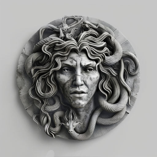 Realistic medusa clipart on flat slate grey background