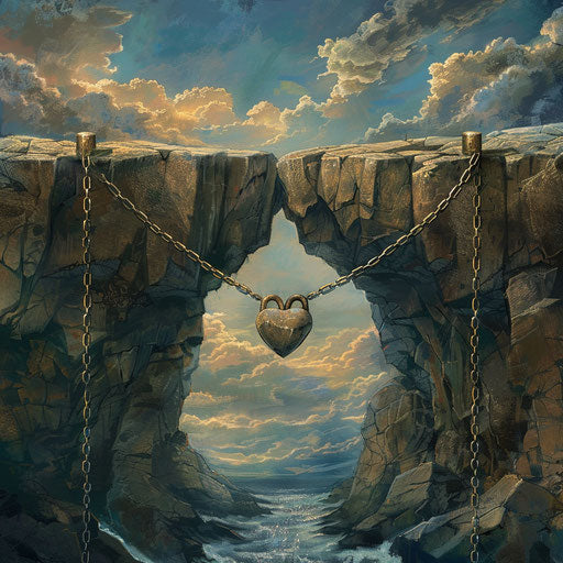 A heart-shaped bridge spanning a chasm