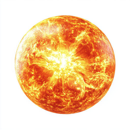 3D sun in photo realistic style with flat white background