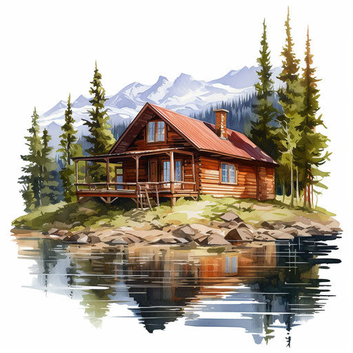 Cabin clipart in the style of Oil painting, on a white background