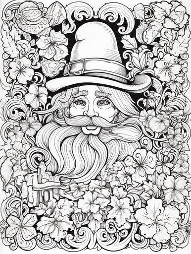Coloring page with oversized hat and shamrocks