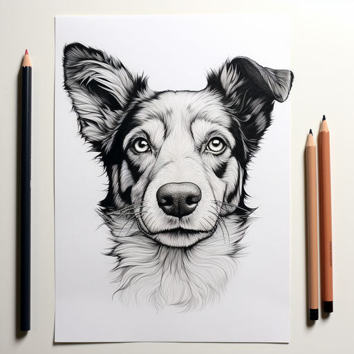Cute dog drawn in white ink in a kawaiipunk style