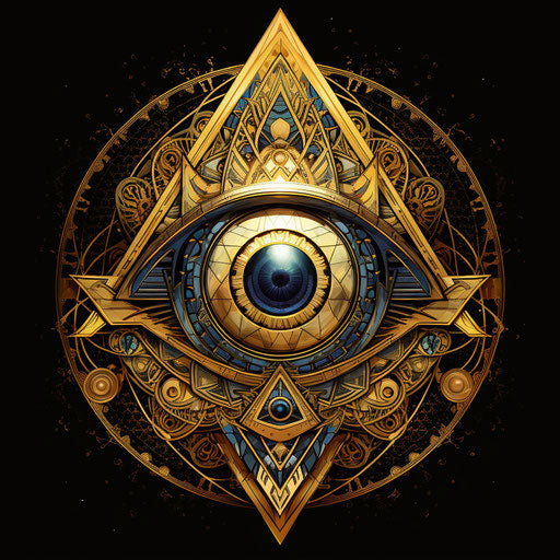Circular golden all-seeing eye organic geometric style