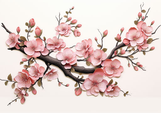 Cute drawing of the cherry blossom in pink, natural and man-made elements