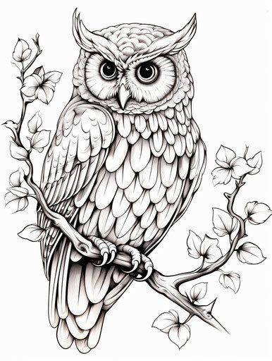 An owl on an owl branch, with a rhinestone in one eye, white background
