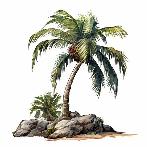 Coconut tree drawing in the style of chiaroscuro art, on white background