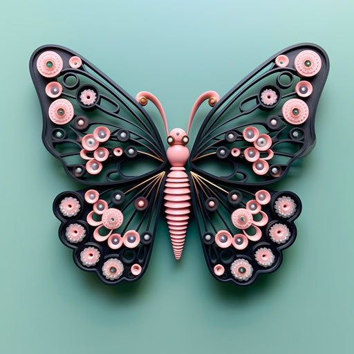 Small butterfly brooch in poured paint style, light pink and dark green