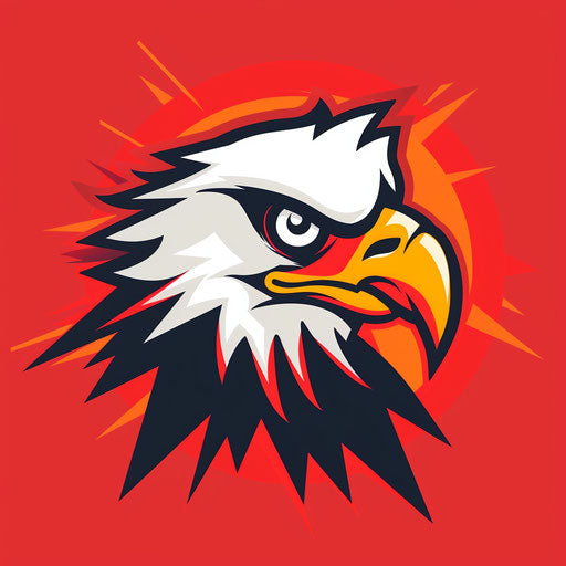 Dynamic mascot logo with an energetic eagle and a bright red background