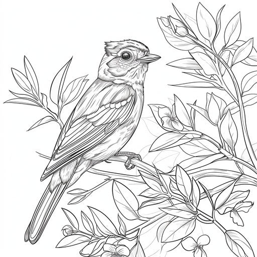 Bird on a branch - Coloring book page