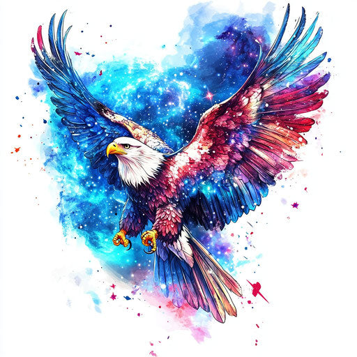 Eagle tattoo on hand with cosmic nebula effect