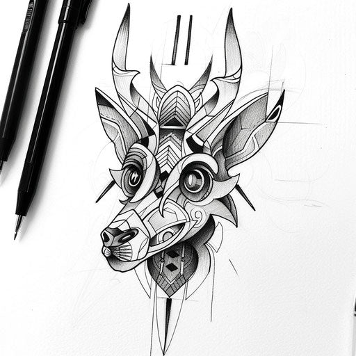 Playful flat tattoo sketch of neo-tribal animals