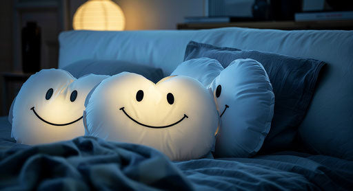 Happy face pillows at night, romantic emotivity style