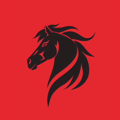 Bold horse logo with stylized horse silhouette and red background