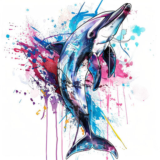 Abstract dolphin tattoo with splashes of bright paint