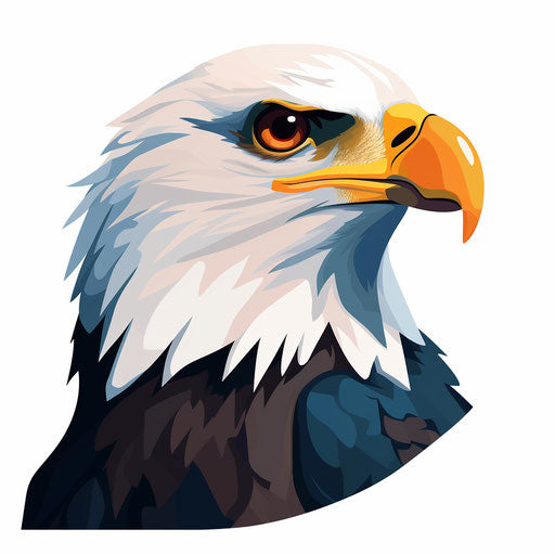 Minimalist bald eagle artwork on a white background