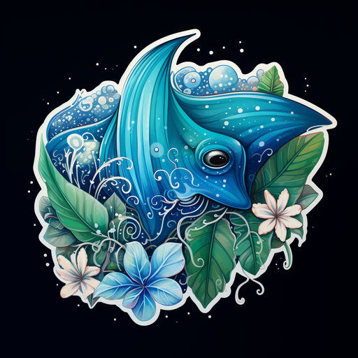 Blue stingray with Hawaiian sticker, colorful illustrations