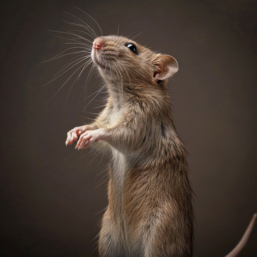 Brown rat standing on hind legs, in the style of Elke Vogelsang