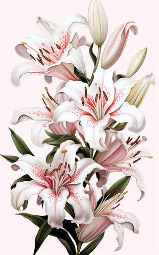 Black and white drawing of lilies in a pink frame