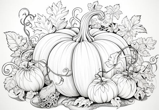 Carved pumpkin: Foliage, kimono, ottoman art, black ink