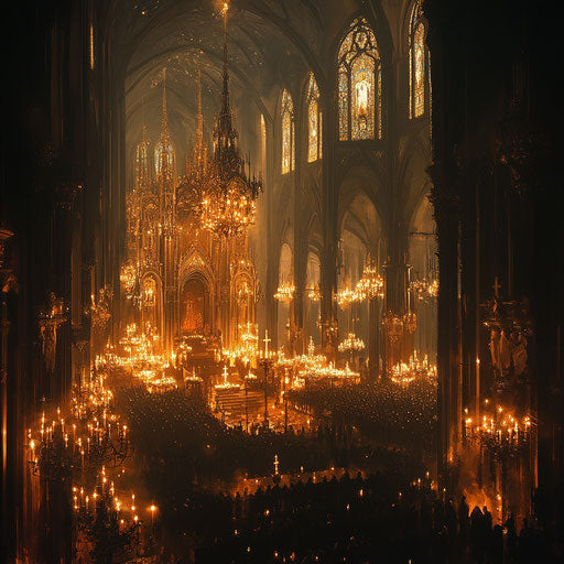 Majestic cathedral lit by hundreds of candles