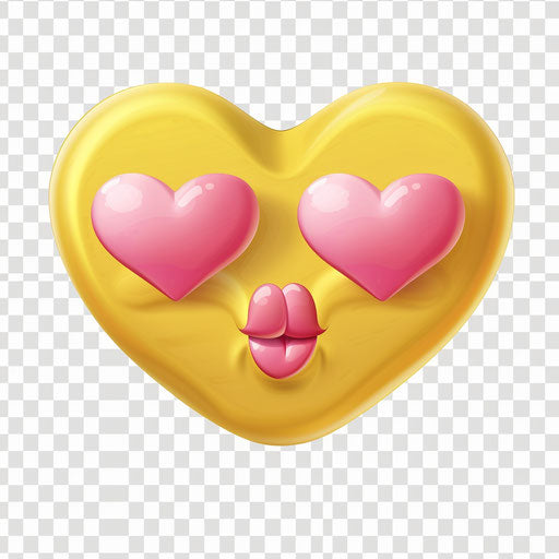 Kiss emoji clipart, soft yellow with pink hearts on transparent background