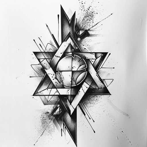 Futuristic tattoo sketch of a Star of David with metallic effects and modern design