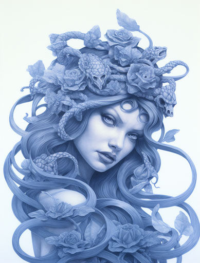 Paper art print with tattoo drawings in ethereal horror style