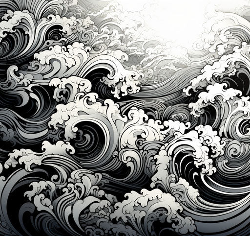 Traditional oceanic art in black and white