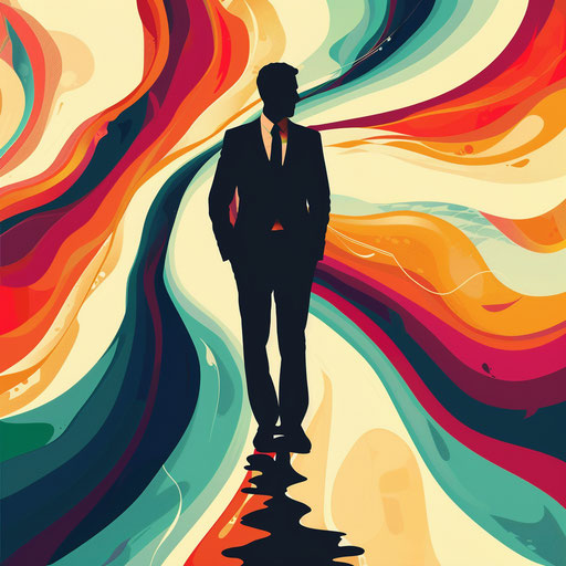 Businessman with a bold, colorful abstract background