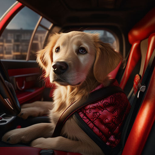 Blonde puppy sitting in an unattended car