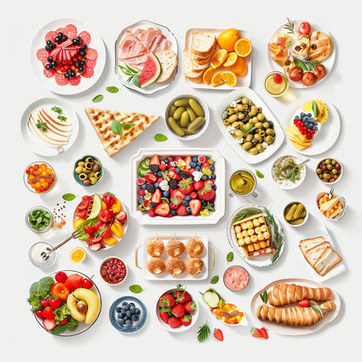 Realistic potluck clipart on flat white background, detailed textures