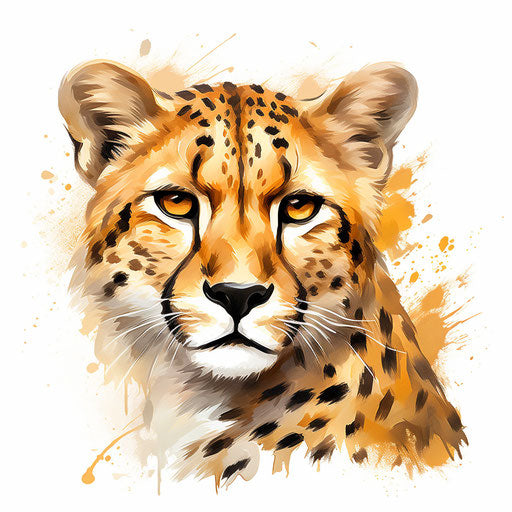 Cheetah image in the Oil painting style, on a white background