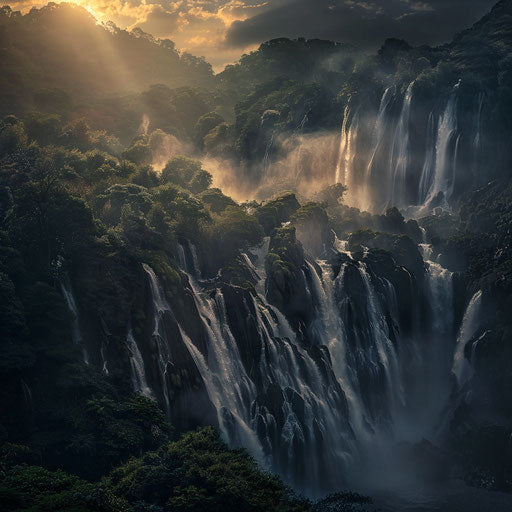 Dudh Sagar Waterfalls with dark shadows and intense contrast