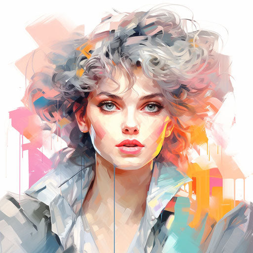 80s clipart in oil painting style on white background