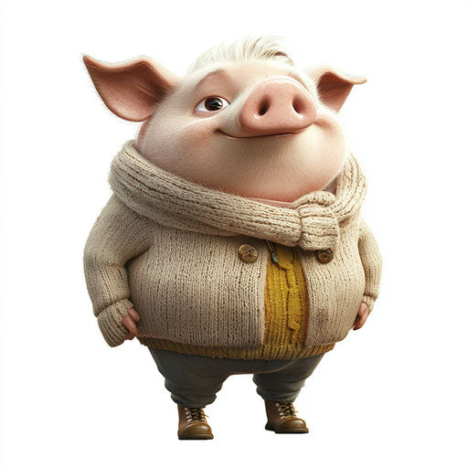 3D Pig on flat white background, isolated clipart