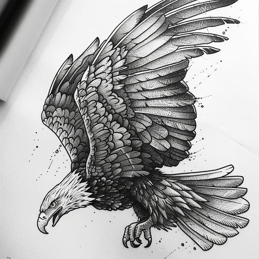 Blackwork eagle tattoo on white background