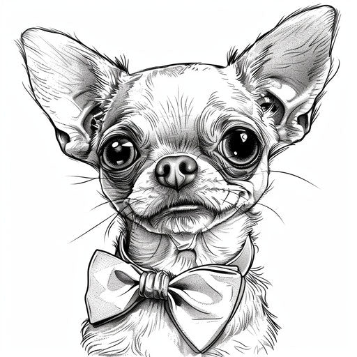 Whimsical Chihuahua with big head and bow tie