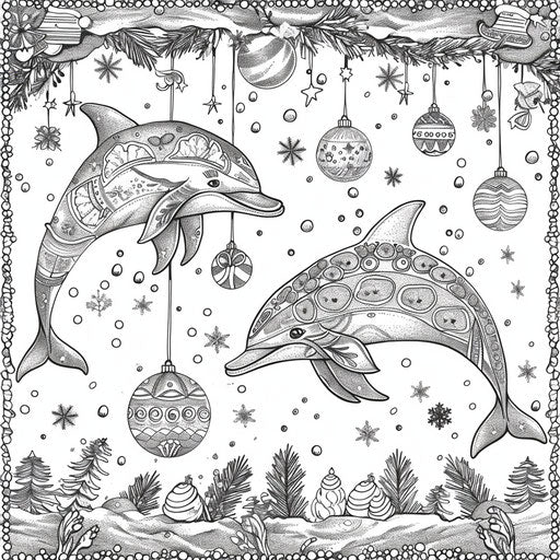 Festive dolphins with holiday decorations