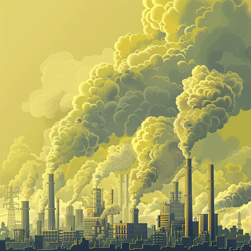 Air pollution clipart in photo realistic style on chartreuse background