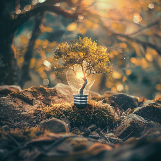 Green innovation, a light bulb with a tree