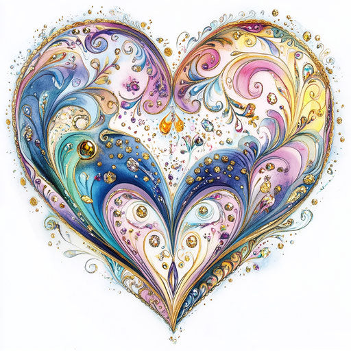 Heart-shaped design with swirling patterns and delicate details